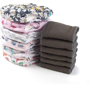 ALVABABY Cloth Diapers 6 Pack and 12 Pack 5 Charcoal Bamboo Inserts